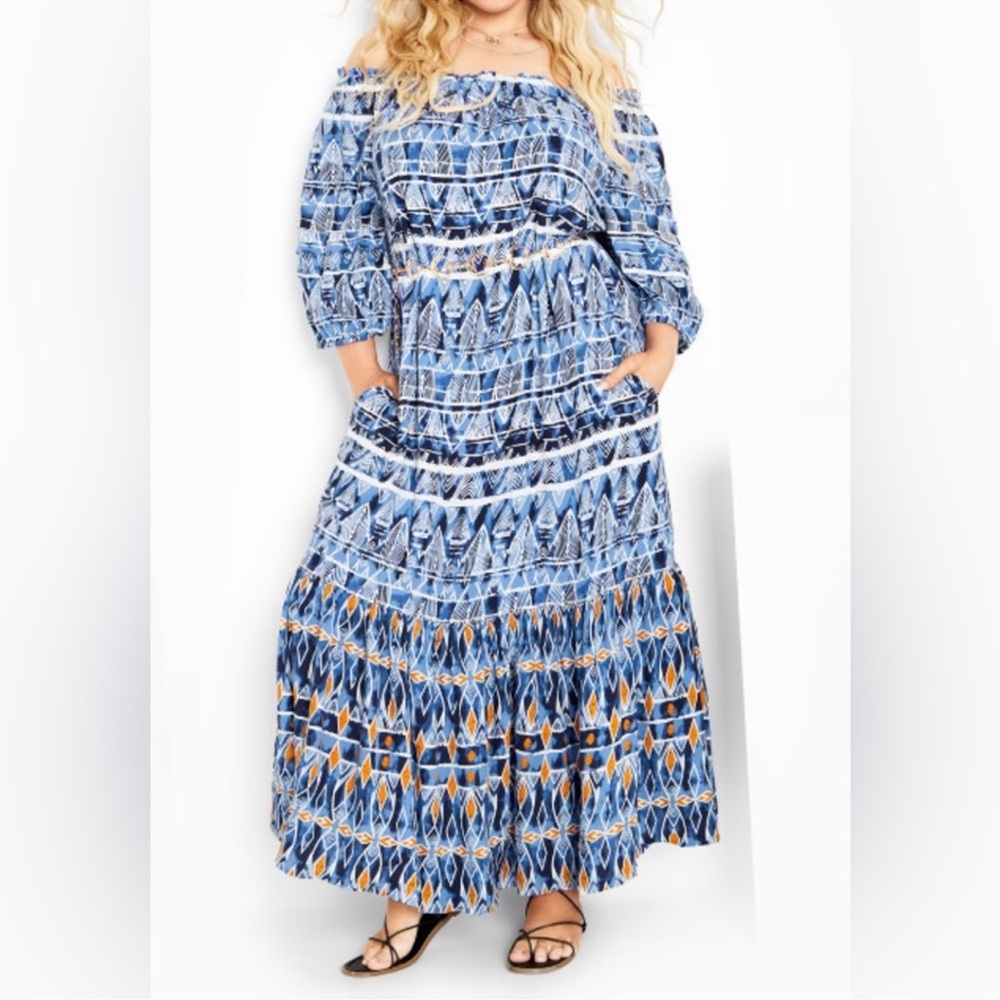 Avenue “Mia Border” Tiered Maxi Dress
